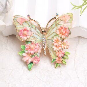 Exquisite Floral Butterfly Brooch w/Enamel & Detail - NEW 2.17 in L x 2.36 in W
